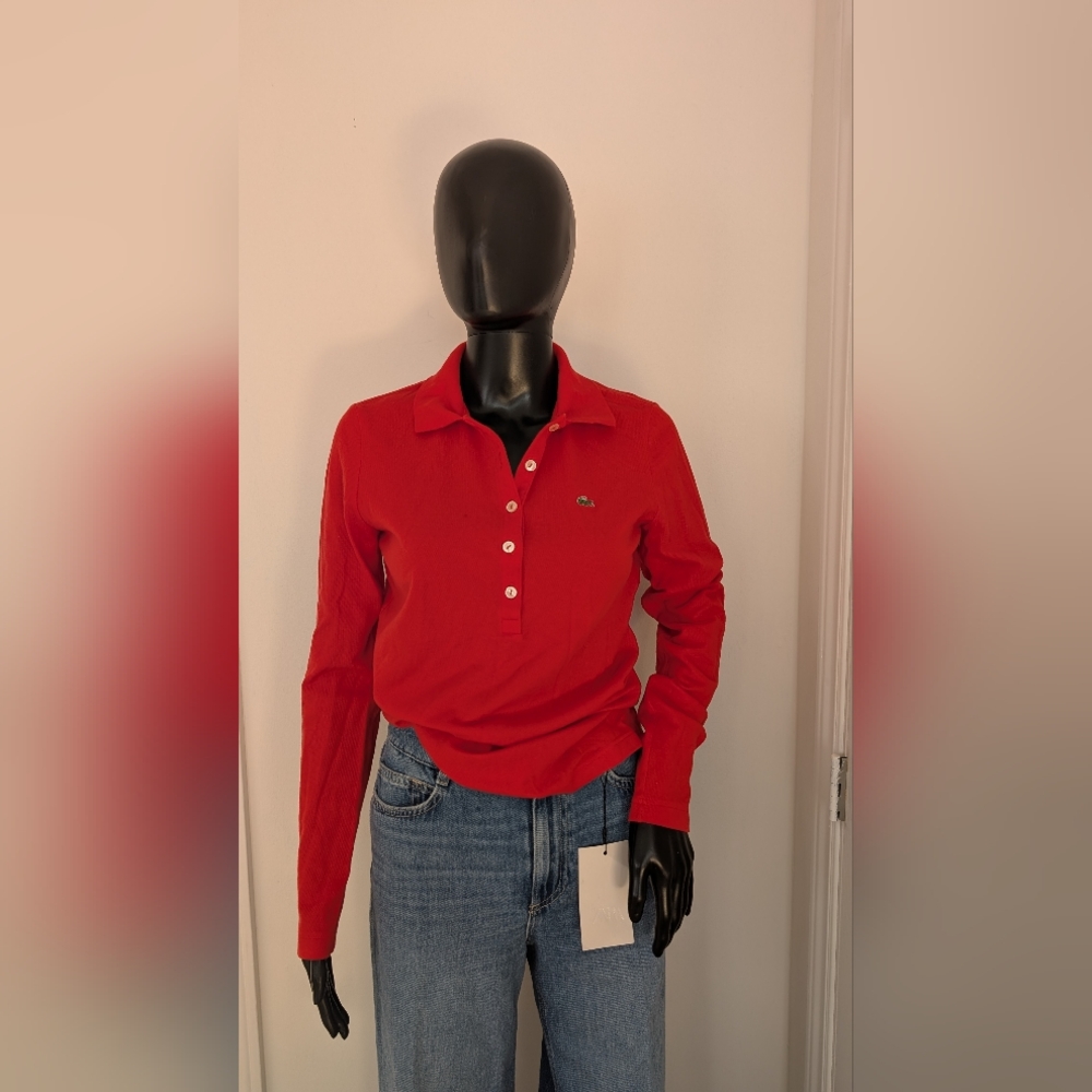 Red Lacoste Long Sleeve Polo Shirt (S/M)